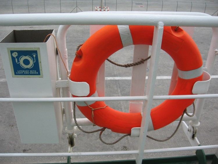 MOB Marker attached to lifebuoy - photo by Sunil Unnikrishnan